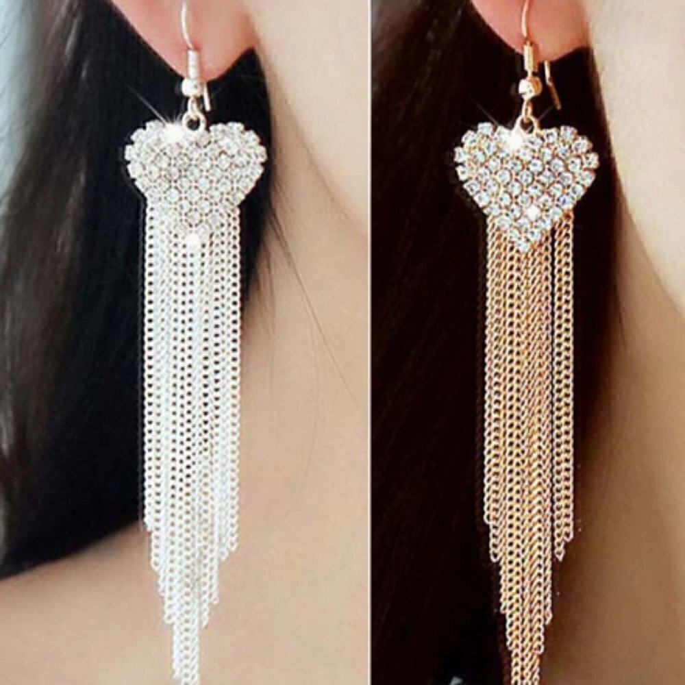 Crystal Heart Dangle sparkle Earrings jewelry